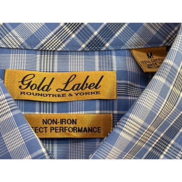 Roundtree & Yorke GOLD LABEL Short Sleeve Button Down Striped Shirt Blue Medium - Picture 4 of 5